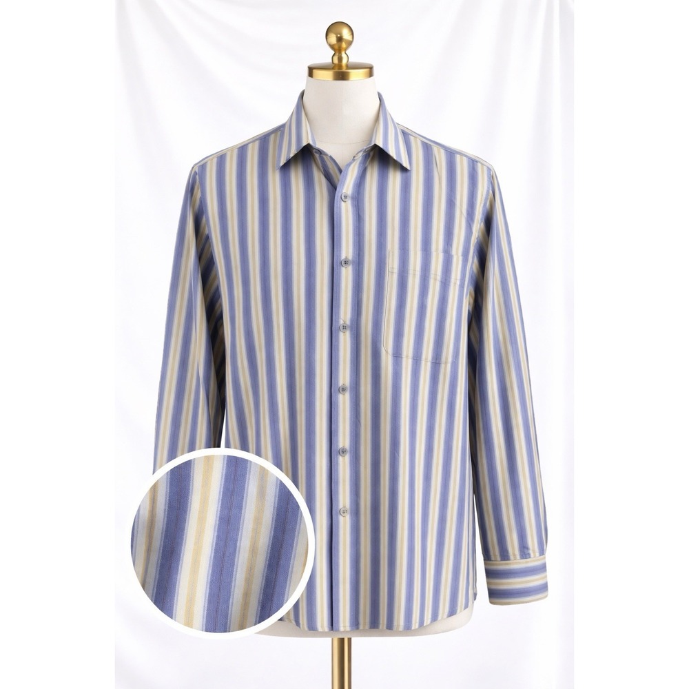 Tommy Bahama Indigo Palms Denim Co Lyocell Tencel Shirt Blue Yellow Striped‎ L